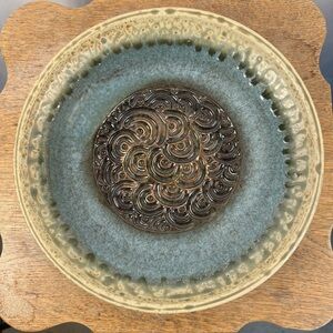 Artisan Handmade Ceramic Deep Plate with Blue-Green & Brown Swirls, NC Pottery